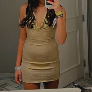 Gold Cowl Neck Bodycon Dress - Unbranded